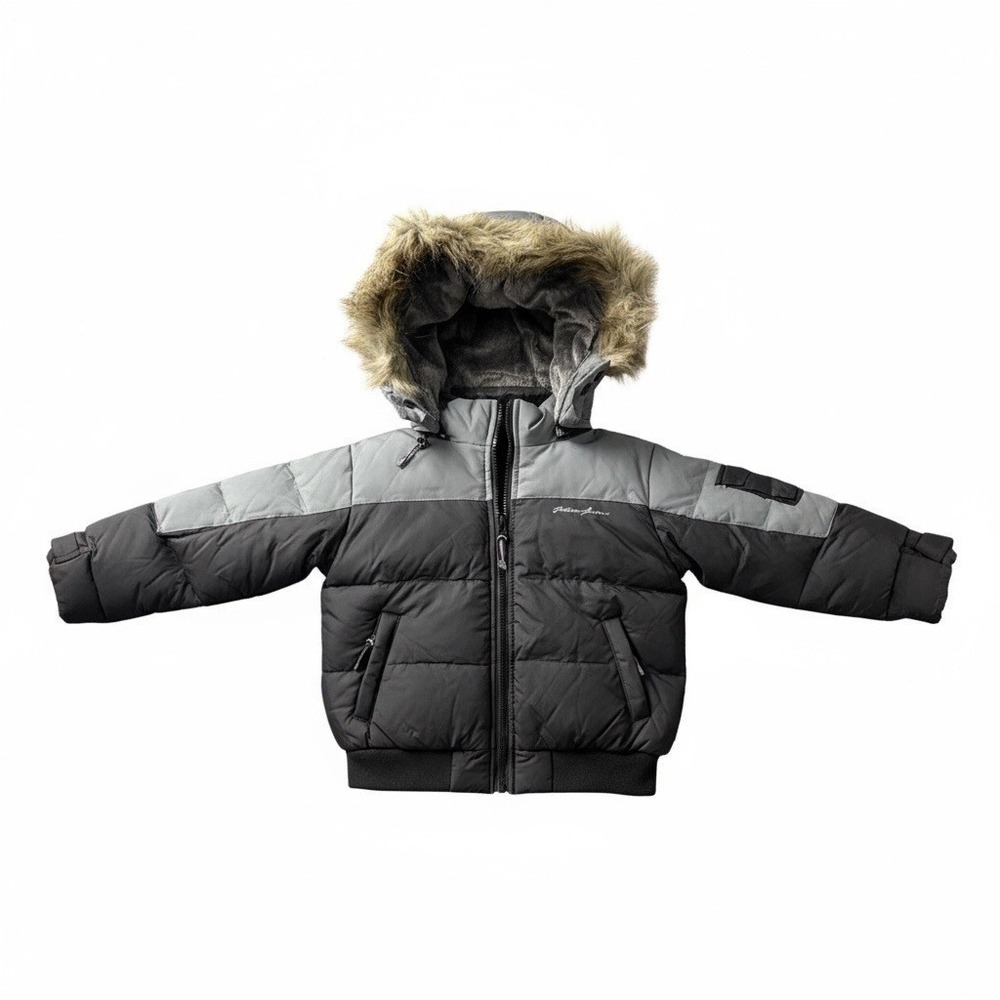 VTG Phat Farm Down Fill Puffer Jacket Faux Fur Hooded Charcoal Gray Size 4T NEW
